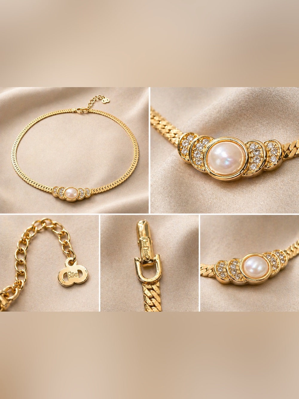 Dior Gold-Tone Necklace with Central Pearl and Crystal Accents - Picture 2 of 4